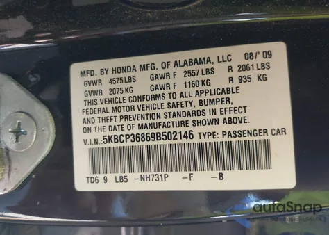 2009 Honda Accord Sdn 3.5 Ex-L/Ex-L from USA, damaged, VIN 5KBCP36869B502146
